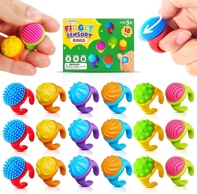 Fidget Toys Kids Sensory Rings: Textured Spinner Rings for Anxiety Relief - Sensory Toys for Autism ADHD Special Needs Classroom School - Prizes Bulk for Students Boys Girls