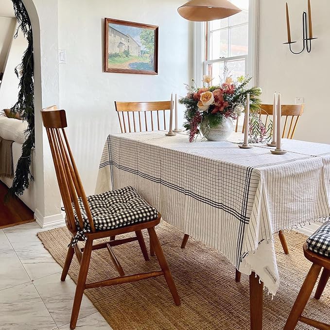 Barnett Home Decor Farmhouse Check Black Dining Chair Pad with Ties - 15 x 17 Size Small Chair Cushion - Latex Foam Fill - 100% Cotton, Made in USA - Machine Washable, Reversible, Checkered