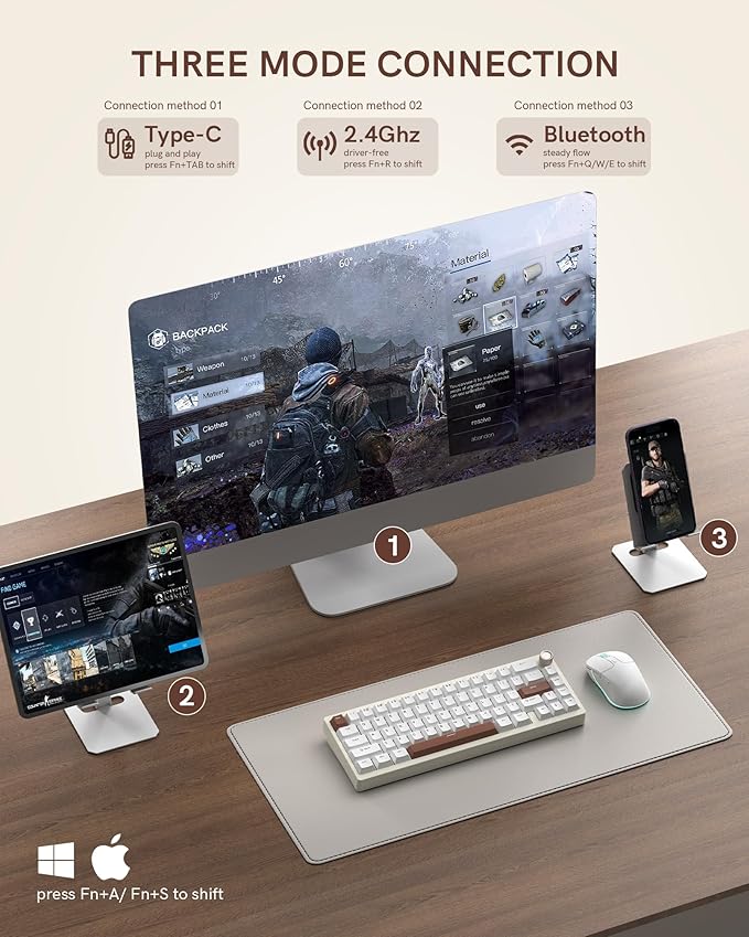 Womier SK65 Wireless Mechanical Gaming Keyboard with Knob, 60 Percent Creamy Aluminium Keyboard for PC, Bluetooth 5.0/2.4GHz/USB-C Wired, Hot Swappable Custom Lineaner Switch, RGB Backlit, Beige