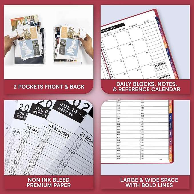 Ensight 2026 Appointment Book & Planner Ensight 6.5 x 8.5 inches Large Tabbed Daily Hourly Weekly Planner Schedule Book 30 Minute time Slots Business & Personal Planner Jan 2026 Dec 2026 Maroon