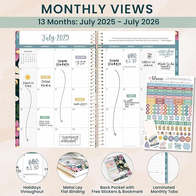 bloom daily planners 2025-2026 Academic Year Daily Planner (July 2025 - July 2026) - A5 Weekly & Monthly Calendar Agenda Organizer Book with Stickers - 5.5" x 8.25" - Blooming Wildly