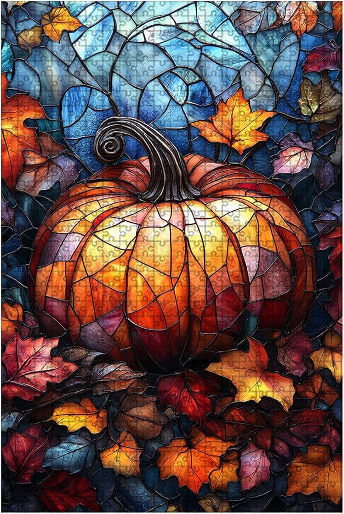 500 Piece Wooden Jigsaw Puzzle Autumn Pumpkin for Adults & Kids Challenging Brain Teaser with Educational Value Stress Relief Focus Tool for Family Bonding 20.4x15 Inch