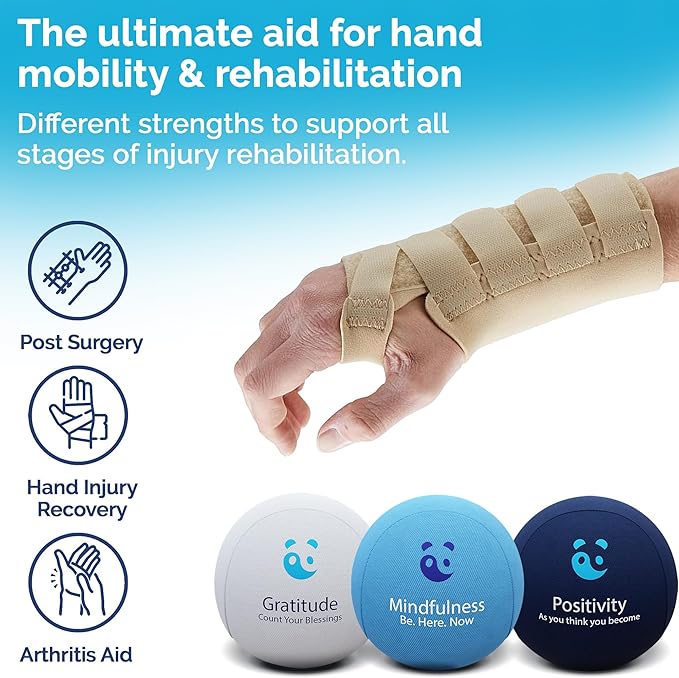 Mind & Body Stress Balls for Adults - Triple Density Squeeze Balls for Hand Therapy & Grip Strengthening - Stress & Anxiety Relief - Physical Therapy Support - Soft, Medium, Hard Gel Core