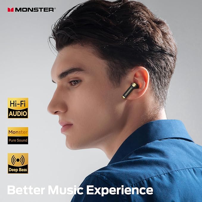 Monster Wireless Earbuds, Bluetooth 6.0 in-Ear Headphones with Charging Case, Stereo Earphones Deep Bass Sound, Built-in Mic, Clear Call, Water Resistant Design for Sports