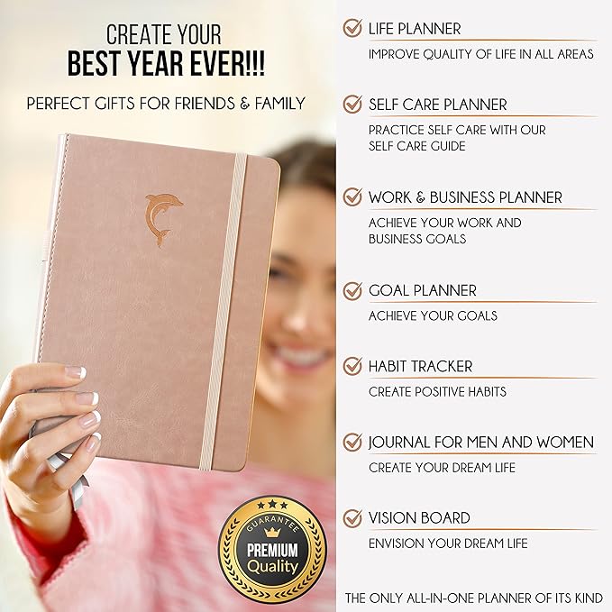 Life Planner - Gratitude Journal for Men & Women | Daily, Weekly & Monthly Planner with Budget Section, Time Blocking, Habit Tracker for Peace of Mind Planning to Increase Productivity & Happiness