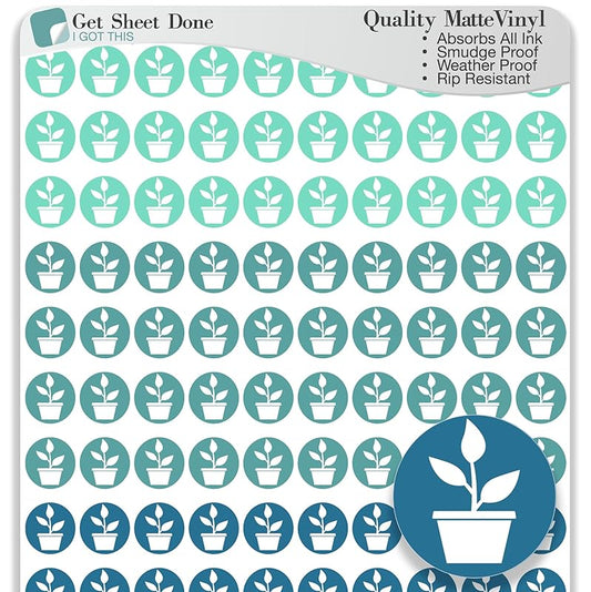 Plant Planner Stickers / 110 Dot Icon Vinyl Stickers (1/3”) / Water Plants Reminder Care Fertilize/Essential Productivity Life Planner Stickers/Bujo Bullet Journaling/ToDo (1 Sheet, Ocean)