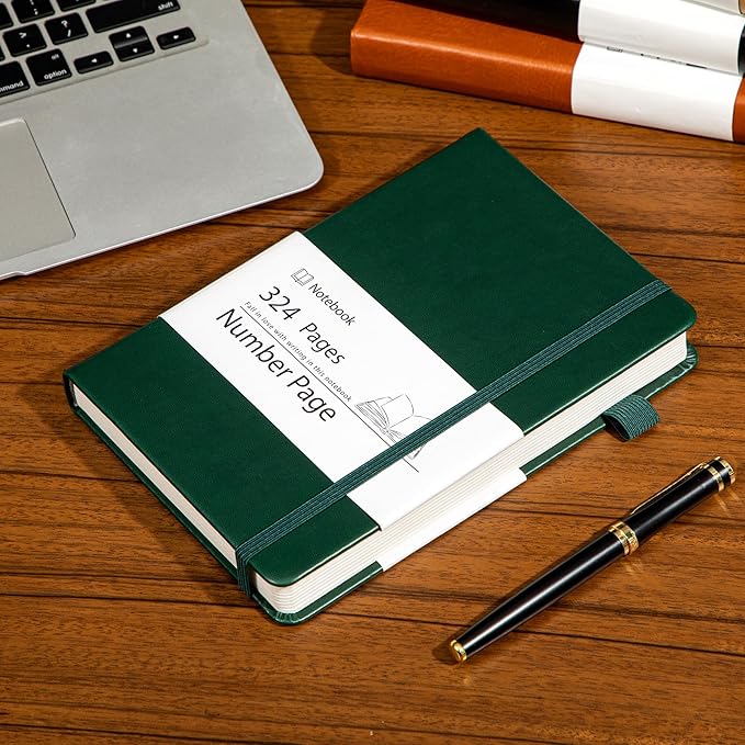 Yoment Leather Journal for Men Women, 324 Numbered Pages Thick Journals for Writing with Contents, A5 Hardcover College Ruled Journaling Notebooks for Travel, Note Taking, Diary, Green