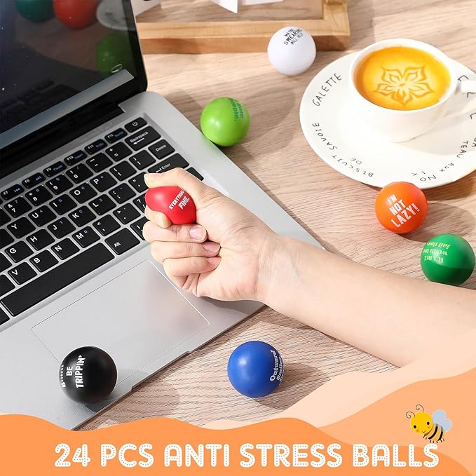 Blulu 48 Pcs Funny Humor Stress Balls Bulk 1.57" Humor Quotes Stress Relief Ball, Everything is Fine, Outward Smiles Inward Screams, Employees Gag Gifts for Adults Coworker Employee Team