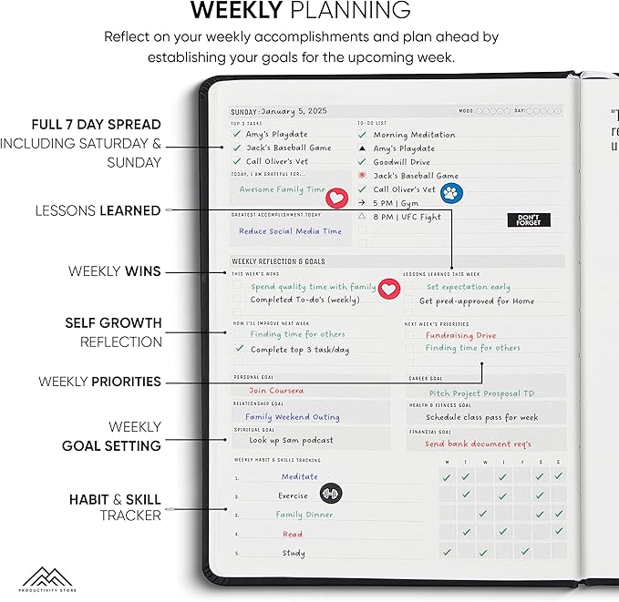 Undated, 2025 Planner, 8.5" x 11" - The #1 Productivity Planner to Achieve Your 2025 Goals - Planner 2025-2026 by PRODUCTIVITY STORE (A4, BLACK)