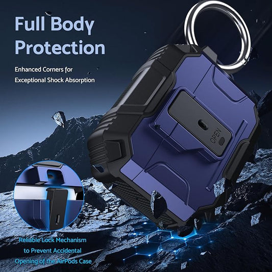 DASFOND Armor Cover Airpods 3 Generation Case, Military Grade Full Body Shockproof Protection Hard Case, Support Wireless Charging with Keychain, Magnetic Lid, Front LED Visible, Blue
