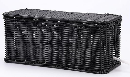 Handmade Cable Management Box, Imitation Rattan Cord Organizer Cord Hider Box, Desk Cord Management Box to Hide Cords and Power Strip L12.5 W5 H5.2 CB2412 Black