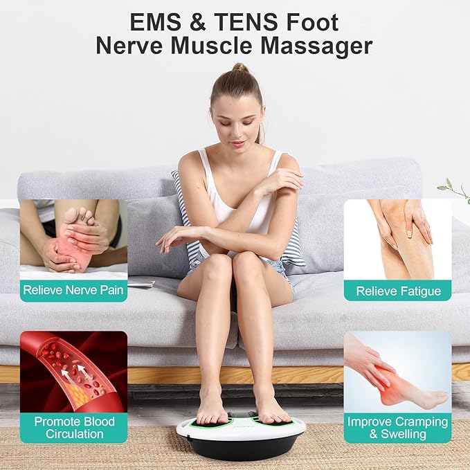 QUINEAR Foot Massager with TENS & EMS for Neuropathy, Foot Stimulator for Pain Relief and Circulation, Nerve Muscle Massager with Remote Control, Relieve Swelling and RLS