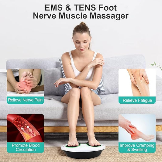 QUINEAR Foot Massager with TENS & EMS for Neuropathy, Foot Stimulator for Pain Relief and Circulation, Nerve Muscle Massager with Remote Control, Relieve Swelling and RLS