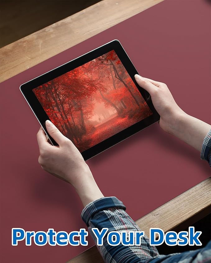 Leather Desk Pad Protector,Mouse Pad,Office Desk Mat, Non-Slip PU Leather Desk Blotter,Large Desk mat,Waterproof Keyboard mat for Office/Home/Decor (Burgundy Red,35" x 17")