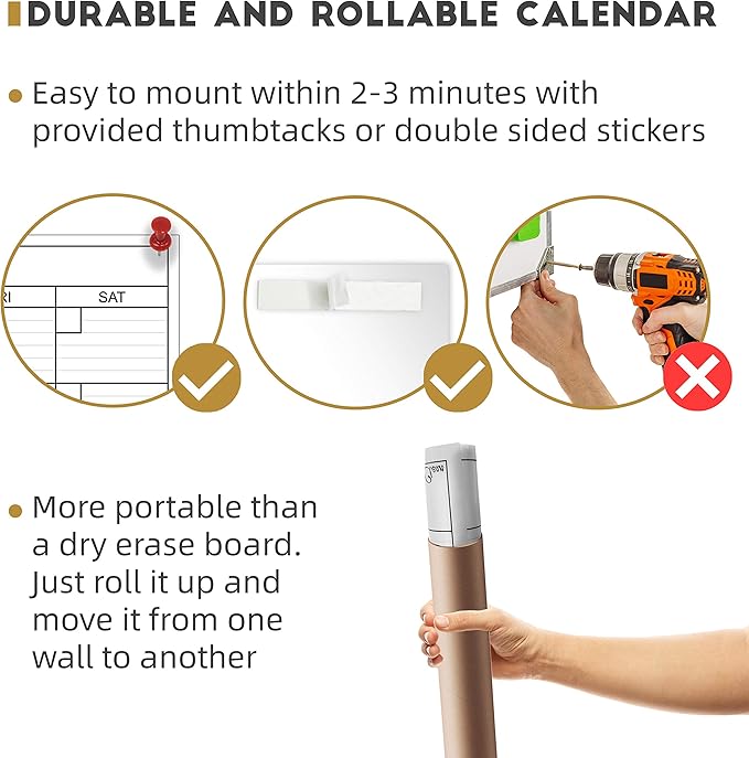 CLEVER CLEAN Large Dry Erase Wall Calendar - 24"x 36" Undated Monthly Calendar for Home, Office, Classroom - Reusable Laminated Task Organizer