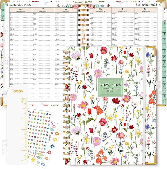 2025-2026 Appointment Book, Academic Planner 18 Months Weekly and Monthly (July 2025 - December 2026), 8.5"x11" Daily Hourly Planner 60-Minute time Slots, Spiral Calendar Schedule Book for Work School Teacher Student, Wildflower Garden