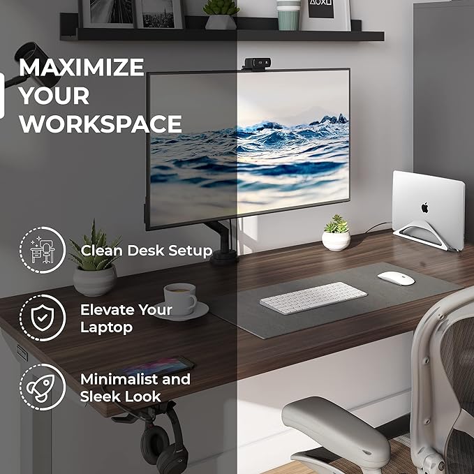 HumanCentric Vertical Laptop Stand for Desks in Silver Color, Upright Adjustable Holder to Dock Apple MacBook, MacBook Pro, and Other Laptops to Organize Work & Home Office, Automatic Grip