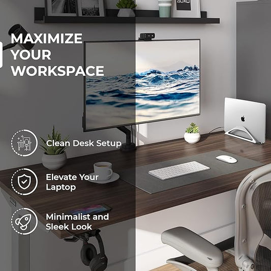 HumanCentric Vertical Laptop Stand for Desks in Silver Color, Upright Adjustable Holder to Dock Apple MacBook, MacBook Pro, and Other Laptops to Organize Work & Home Office, Automatic Grip