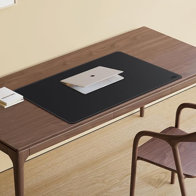 VYAAA Cork & Leather Desk Mat, 35.4"×19.6" Large Mouse Pad, Desktop Protector for Desk, Multifunctional Keyboard Mouse Pad for Home or Office (Black)