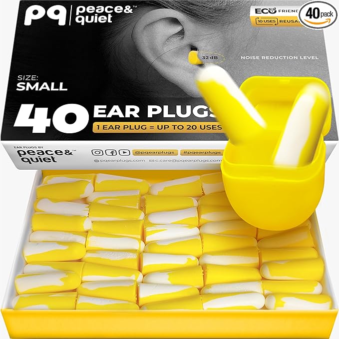 Peace&Quiet PQ Small Ear Plugs for Sleeping - 40 Earplugs for Sleep, Snoring, Small Ear Canals, Noise Cancelling 32 dB, Sound Blocking, for Women and Men