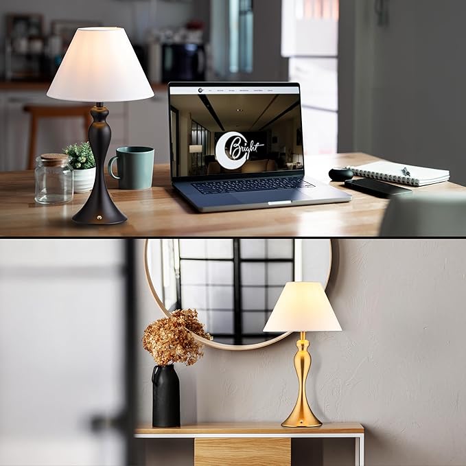 O'Bright Ember Cordless Table Lamp – Rechargeable, Touch Dimmable, Battery Operated, E26 LED Bulb, Type-C Fast Charging, Portable Lamp for Bedroom, Living Room, Office, Antique Brass
