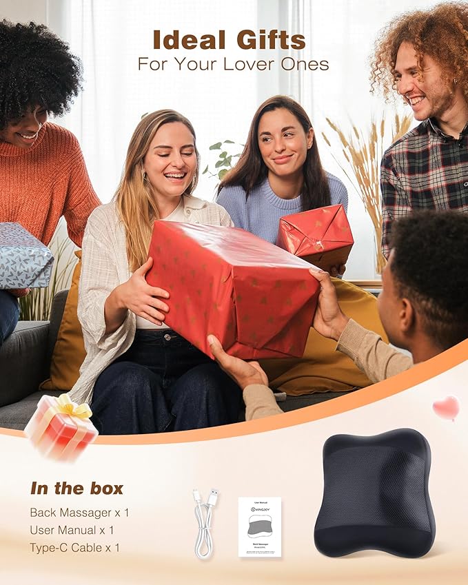 KINGJOY 2-in-1 Cordless Shiatsu Back Massager with Heat, Upgraded 4D Liftable Massage Nodes & Dual-Side Heating, Deep Tissue Kneading for Back Pain Relief, Gift for Women Men, Home Office Use