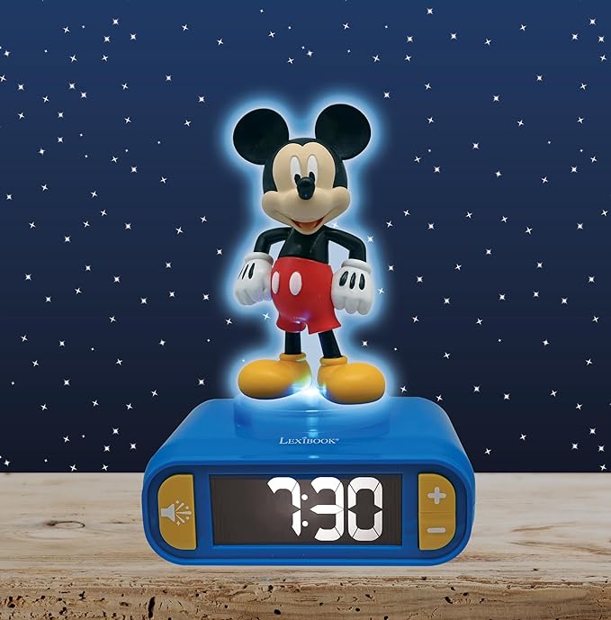 LEXiBOOK, Disney Mickey, Mickey Nightlight Alarm Clock, Sounds and Melodies, LCD Backlit Screen, Luminous, Snooze, Blue, RL800MCH