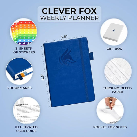 Clever Fox Planner – Undated Weekly & Monthly Planner for Productivity, Time Management & Goals – Organizer Journal – A5 (Royal Blue)