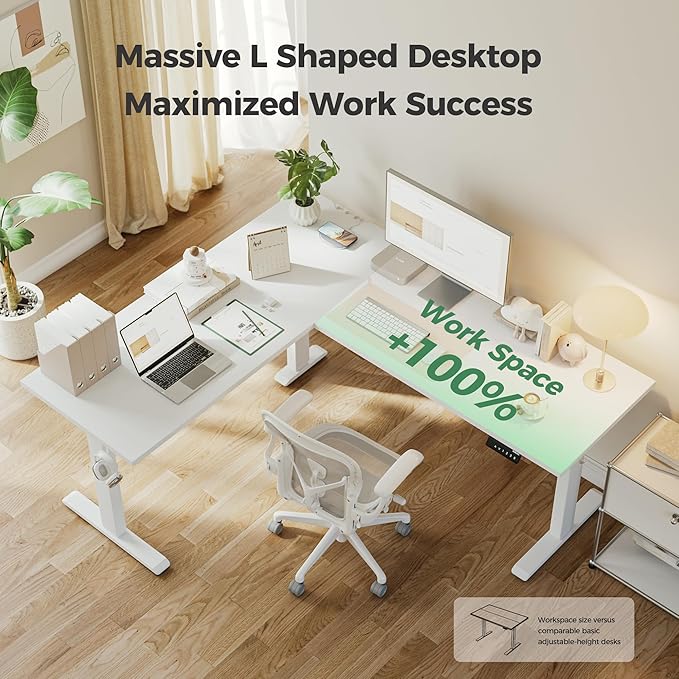 Agilestic 63 x 55 Inch L Shaped Standing Desk Adjustable Height, Corner Standing Desk, Sit Stand Up Computer Table, Splice Board, White