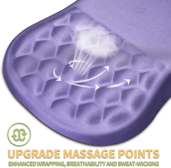 Ergonomic Wrist Rest Mouse Pad, Massage Design for Carpal Tunnel Pain Relief, Entire Memory Foam Non-Slip, Purple
