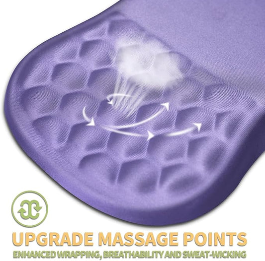 Ergonomic Wrist Rest Mouse Pad, Massage Design for Carpal Tunnel Pain Relief, Entire Memory Foam Non-Slip, Purple