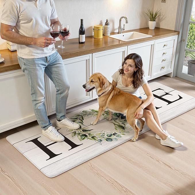 KIMODE Kitchen Mats Cushioned Anti Fatigue 24" x 71", Farmhouse Kitchen Rugs Runner Stain Resistant, Wide Ergonomic Standing Long Non Slip Waterproof Kitchen Floor Mat for Sink Laundry, White