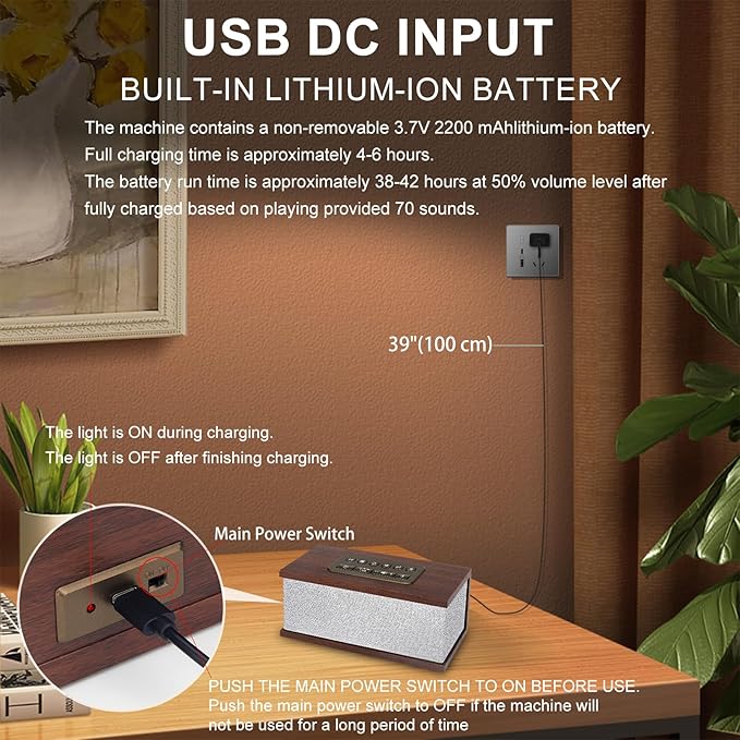 Sound Machine White Noise Machine with 70 Natural Soothing Sounds Sleeping Timer Memory Function 30 Volume Levels Brown Noise Sleep Sounds Machine Powered by USB for Baby Kids Adults,White