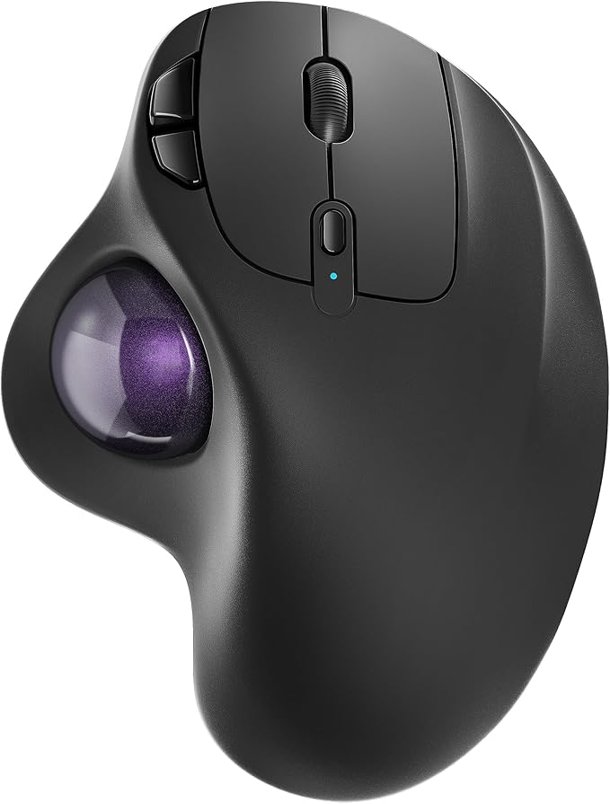 Nulea M501 Wireless Trackball Mouse, Rechargeable Ergonomic, Easy Thumb Control, Precise & Smooth Tracking, 3 Device Connection (Bluetooth or USB Receiver), Compatible for PC, Laptop, Mac, Windows.