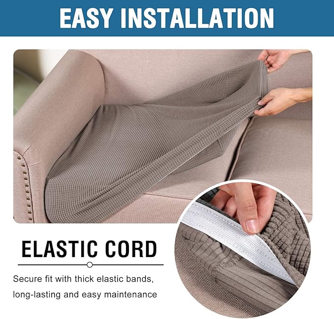 H.VERSAILTEX Super Stretch Couch Cushion Covers Sofa Cushion Slipcovers Jacquard Fabric Individual Seat Couch Slipcover Sets for Pets with Elastic Bottom(3 Packs Cushion Sofa Covers, Taupe)