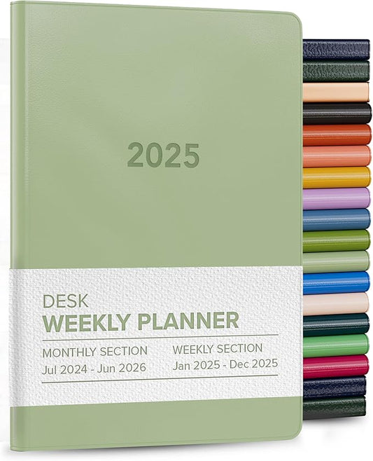 Harbor Desk Weekly Monthly Planner 2025 - Calendar Planner and Notebook, Durable Faux Leather, 192 Pages, Softcover & Book Bound - Cambridge Sage - 8 x 5.5 "