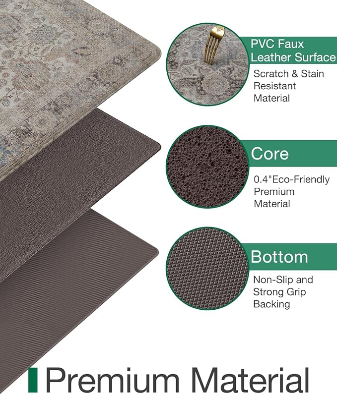 LUMI Kitchen Mat Anti Fatigue Cushioned, Memory Foam Padded Standing Rug Waterproof, Non Slip Comfort Floor Runner for Home, Sink, Laundry, Office, 17"x59", Taupe