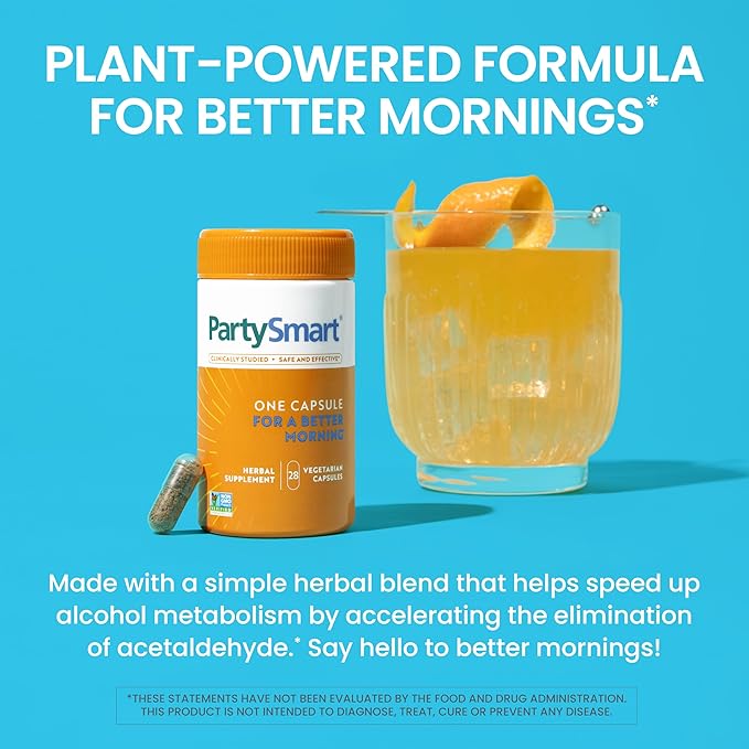 Himalaya PartySmart, One Capsule for a Better Morning, Plant-Based Liver Support for a Better Morning After Drinking, Clinically Studied, Non-GMO Project Verified, 28 Capsule Larger Size