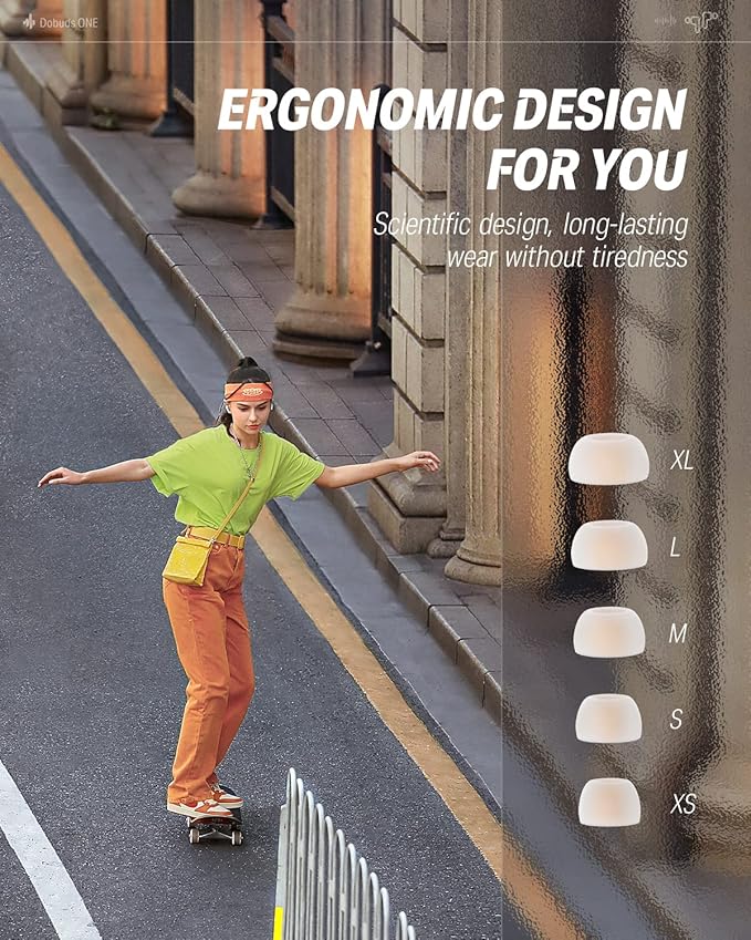 Donner Wireless Earbuds Noise Cancelling, Bluetooth 5.2 Earphones with 5 x EarTips, 4 Mic Clear Calls, 12mm Drivers, App for Custom EQ, 32H Playtime, Fast Charging, Transparency - Dobuds ONE,White