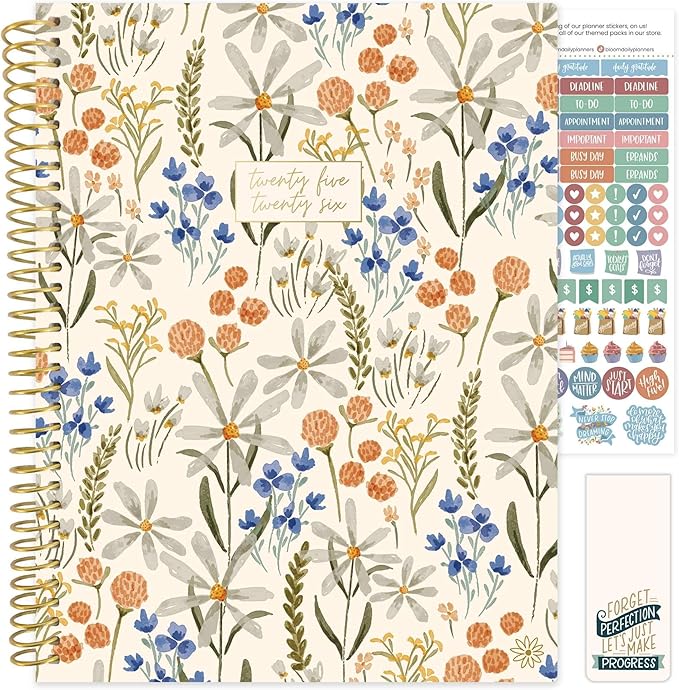bloom daily planners 2025-2026 (8.5" x 11") Academic Year Day Planner (July 2025 - July 2026) - Weekly & Monthly Dated Agenda Organizer with Stickers & Tabs - Whimsical Wildflowers