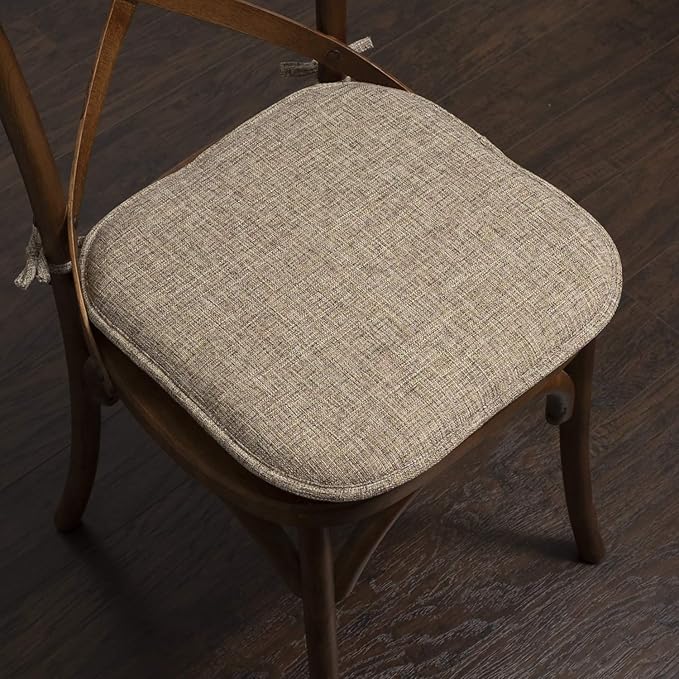 Sweet Home Collection Chair Cushion Memory Foam Pads with Ties Honeycomb Pattern Slip Non Skid Rubber Back Rounded Square 16" x 16" Seat Cover, 6 Pack, Aria Brown