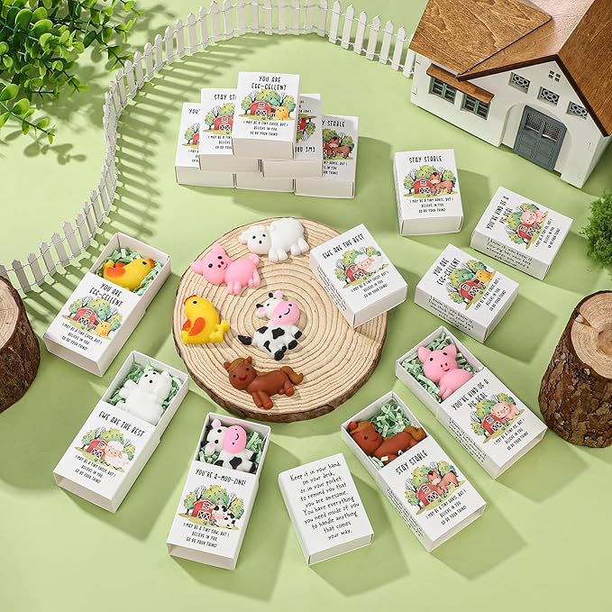 Wettarn 25 Sets Appreciation Farm Animal Gifts Cute Stress Balls with Support Gift Boxes Inspirational Party Favors for Employee Coworker Friends Office Positive Relief Toys
