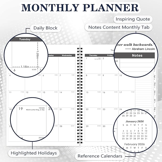 2026-2030 Monthly Planner/Calendar - Jan 2026 - Dec 2030, 5 Year Monthly Planner with Tabs & Celebrity Quotes, 9" x 11", Famous Quotes, Two-Side Pocket, Suitable for Long-Term Planning, Black