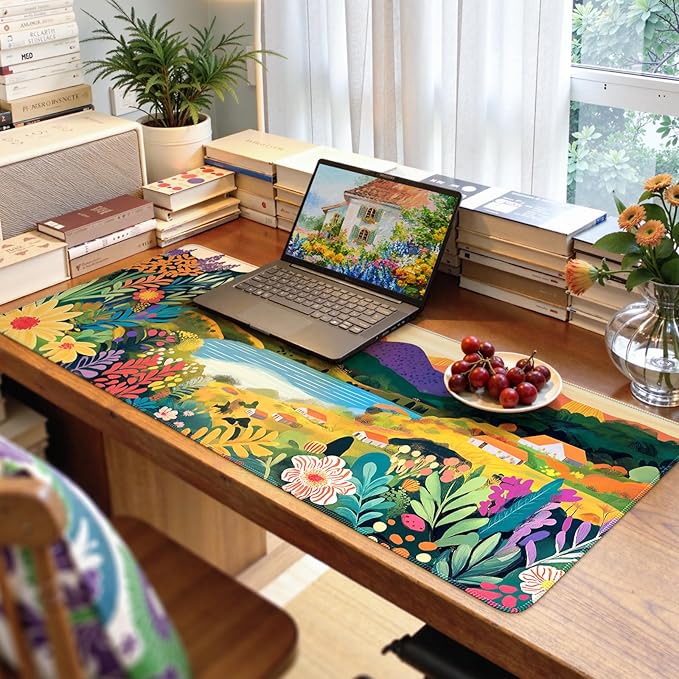 iCasso Large Gaming Mouse Pad (35"x16") - Waterproof Desk Mat with Non-Slip Rubber Base & Stitched Edges - Extended Keyboard Mousepad for Computer, PC, Office, Home Workspace (Oil Painting)