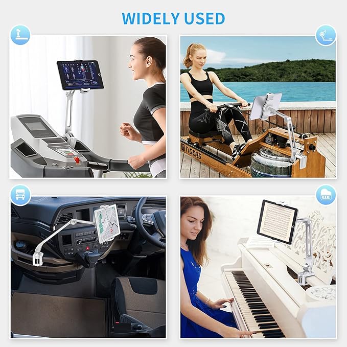 AboveTEK iPad Desk Mount, Multi-Angle Adjustable Tablet Clamp Holder, 360° Swivel Arm Aluminum Tablets Stand, Fits 4"-11" Tablet/Phone/iPad mini for Home Office Kitchen Bedside (White)