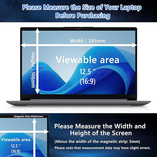 Magnetic Laptop Privacy Screen 12.5 Inch 16:9 Removable Notebook Laptop Privacy Filter Shield and Protector [Anti-Spy/Glare] Film for 12.5 inch (Width x Height: 283mm x 166mm)