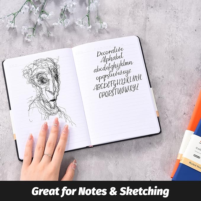 SUIN Hardcover-Journal-Notebooks, A5 Lined Journals Notebook for Writing 200 Pages, 8.2 x 5.5 inch, Classic Ruled Notebooks for Work/Travel/College (Black - 6 Pack)