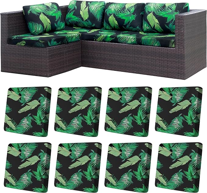 8Pcs Stretch Patio Cushion Covers, Outdoor Couch Covers Replacement,Outdoor Couch & Sofa Slipcovers,for Patio Furniture Cushion Covers,Washable Reusable urniture Protector (Print,Cover Only)