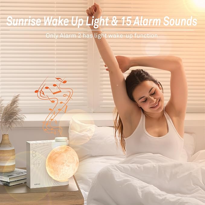 AIRIVO Sunrise Alarm Clock for Bedrooms, Moon Night Light Clock Wake Up Light for Kids Teens,White Noise Sound Machine,15 Sounds Dual Alarms for Heavy Sleepers, Cute Alarm Clock for Preppy Room Decor
