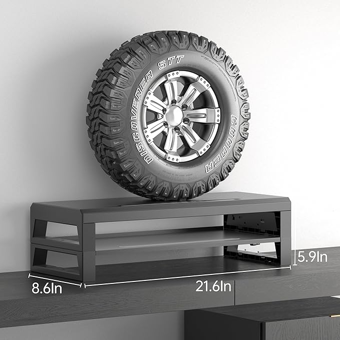 2-Tier Metal Computer Monitor Stand & Laptop Desk Shelf, 21.6 Inches, 22W Charging, 2 USB 3.0, 1 USB 2.0, Heavy Duty, Black, Metal